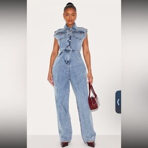 PrettyLittleThing Shape Acid Blue Wash Denim Sleeveless Jumpsuit